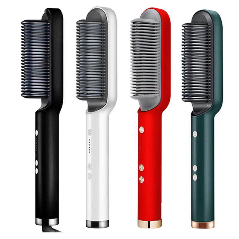 Hair Straightener Ceramic Hot Comb 2 in 1 Electric Straighten Hair Brush Negative Ion Fast Heating Styling Tool 