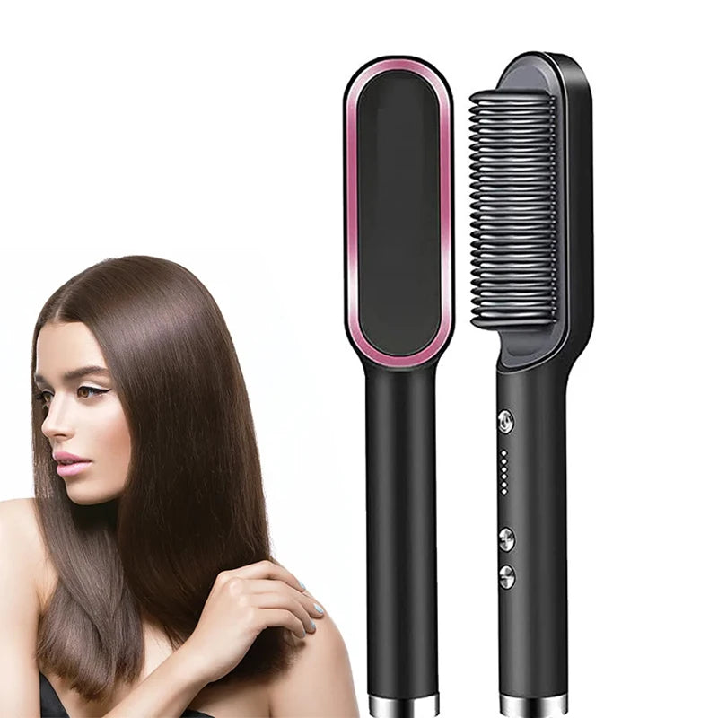 Hair Straightener Ceramic Hot Comb 2 in 1 Electric Straighten Hair Brush Negative Ion Fast Heating Styling Tool 