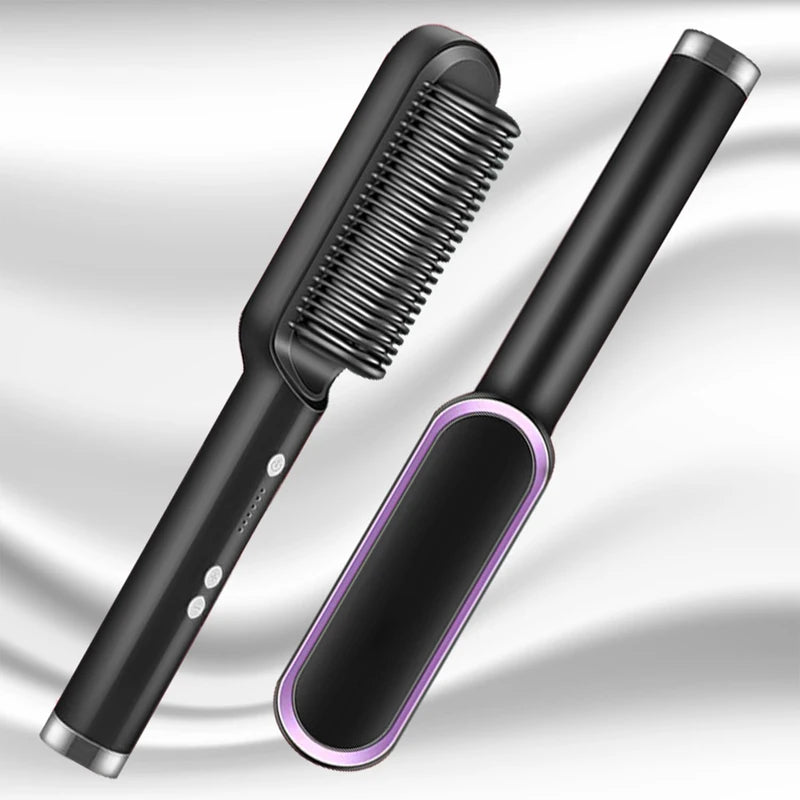 Hair Straightener Ceramic Hot Comb 2 in 1 Electric Straighten Hair Brush Negative Ion Fast Heating Styling Tool 