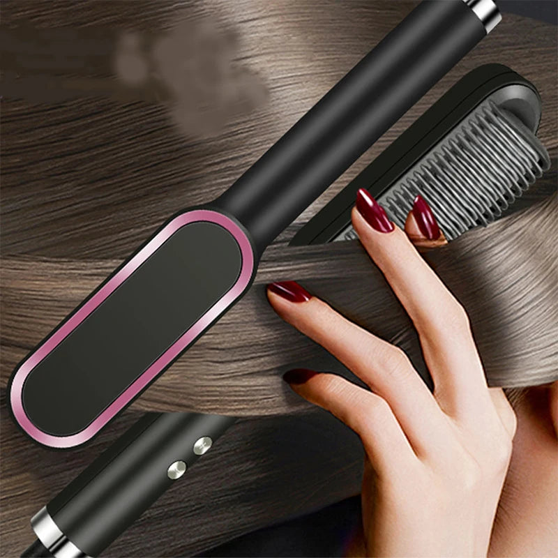 Hair Straightener Ceramic Hot Comb 2 in 1 Electric Straighten Hair Brush Negative Ion Fast Heating Styling Tool 
